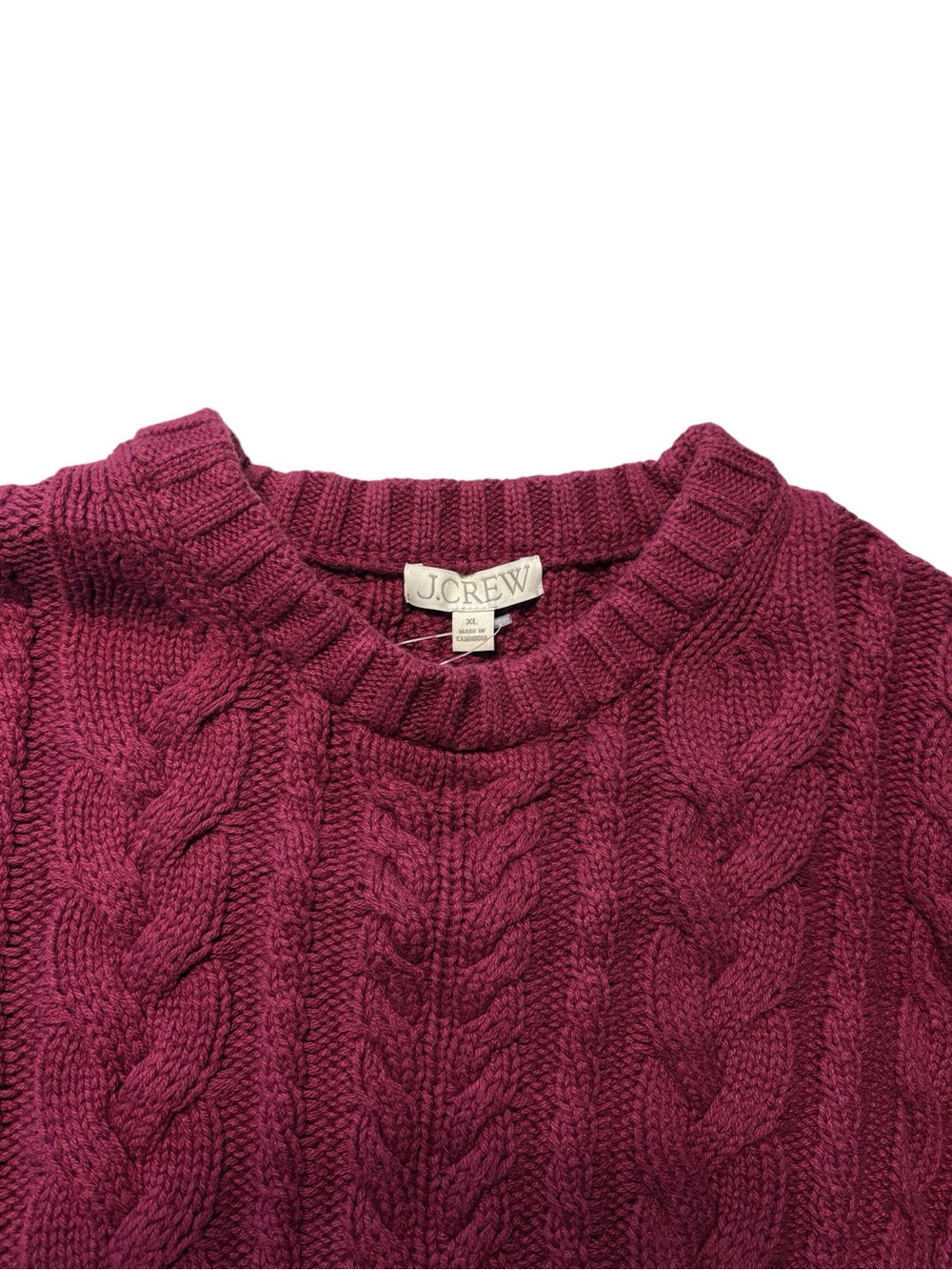 J. Crew Cable Knit Crewneck Sweater XL Vivid Mulberry 100% Cotton Casual NWT - Picture 4 of 6